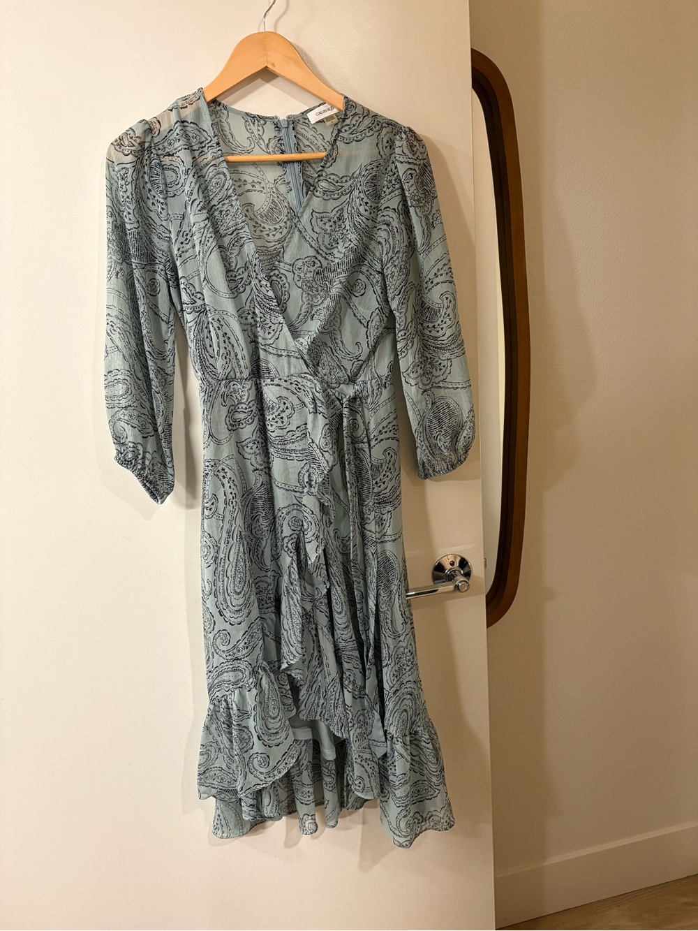 Calvin Klein Sage Paisley Wrap Midi Dress